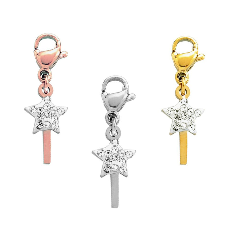 Charm pendente con moschettone e cristalli bianchi Bacchetta magica - Scegli la colorazione -Beloved_gioielli