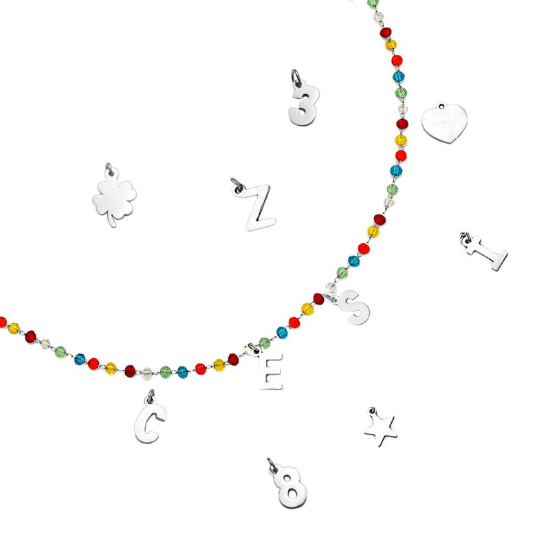 Collana componibile e personalizzabile - Nome o Parola - Cristalli multicolor lettere Silver -Beloved_gioielli