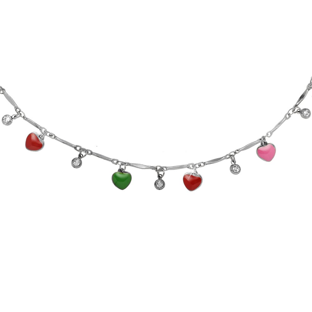 Collana con castoni e charms smaltati colorati - Silver Cuori -Beloved_gioielli