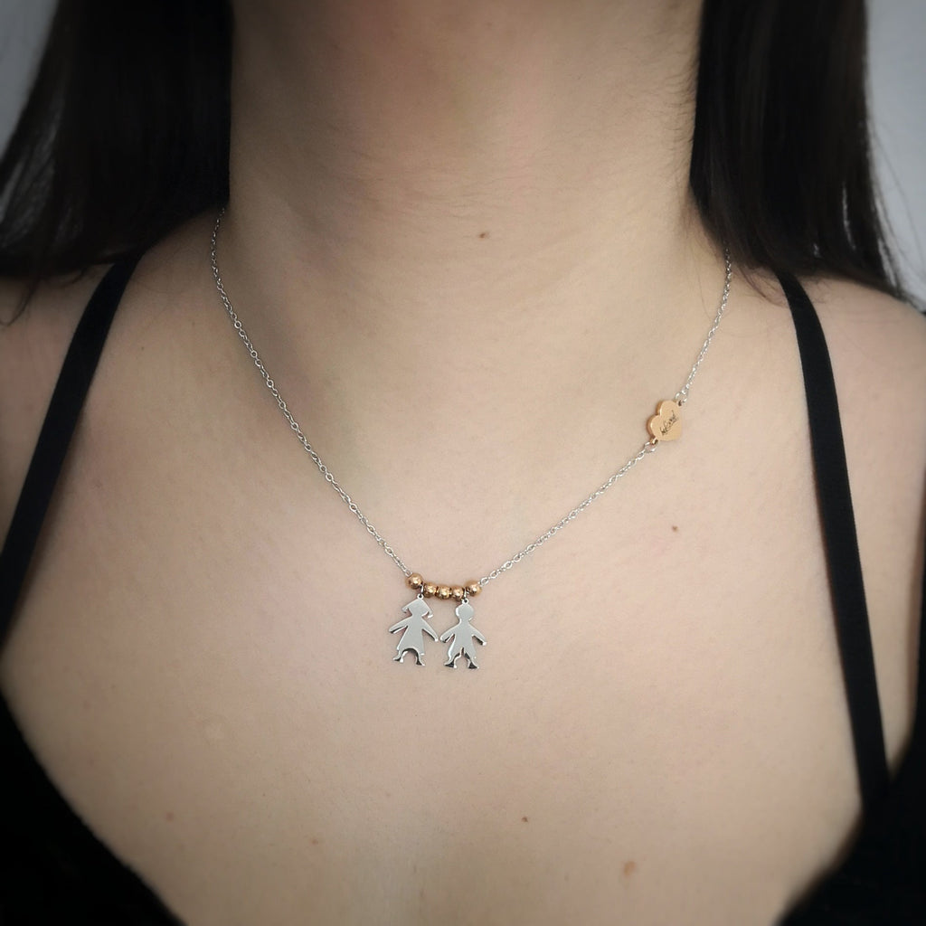 Collana con charms famiglia Silver - Bimbo, Bimba - anche con Incisione -Beloved_gioielli