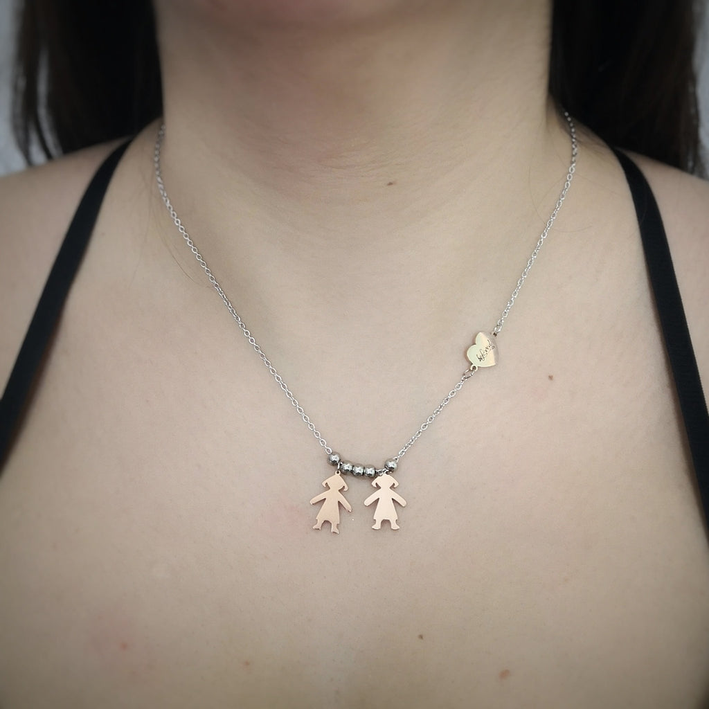 Collana con charms famiglia Silver e Rose gold - Bimba, Bimba - anche con Incisione -Beloved_gioielli