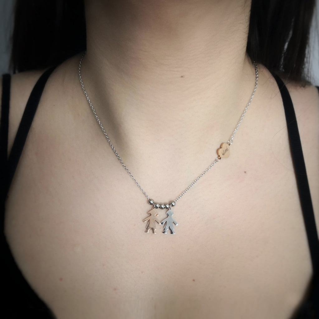 Collana con charms famiglia Silver e Rose gold - Bimbo, Bimba - anche con Incisione -Beloved_gioielli