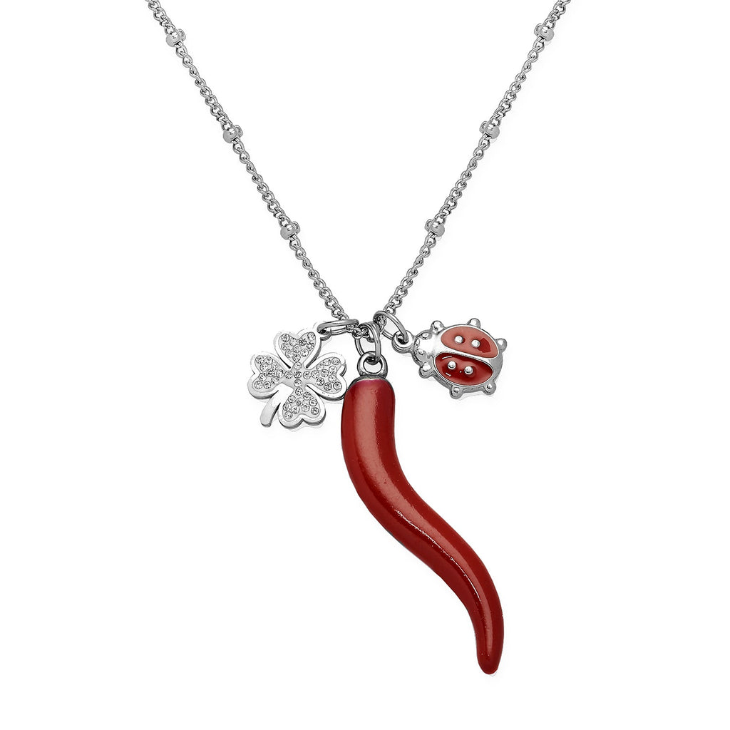 Collana con cornetto rosso e charms - Silver -Beloved_gioielli