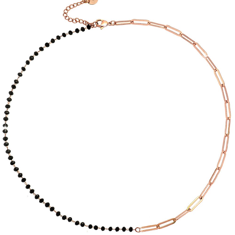 Collana con maglia a profilo squadrato e cristalli briolè in acciaio - Rose gold -Beloved_gioielli