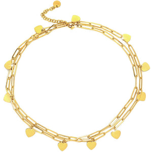 Collana con maglia a profilo squadrato in acciaio e charms gold - Cuori -Beloved_gioielli