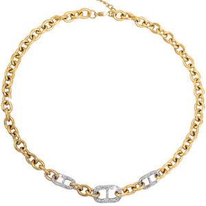Collana con maglia groumette e cristalli in acciaio Gold -Beloved_gioielli