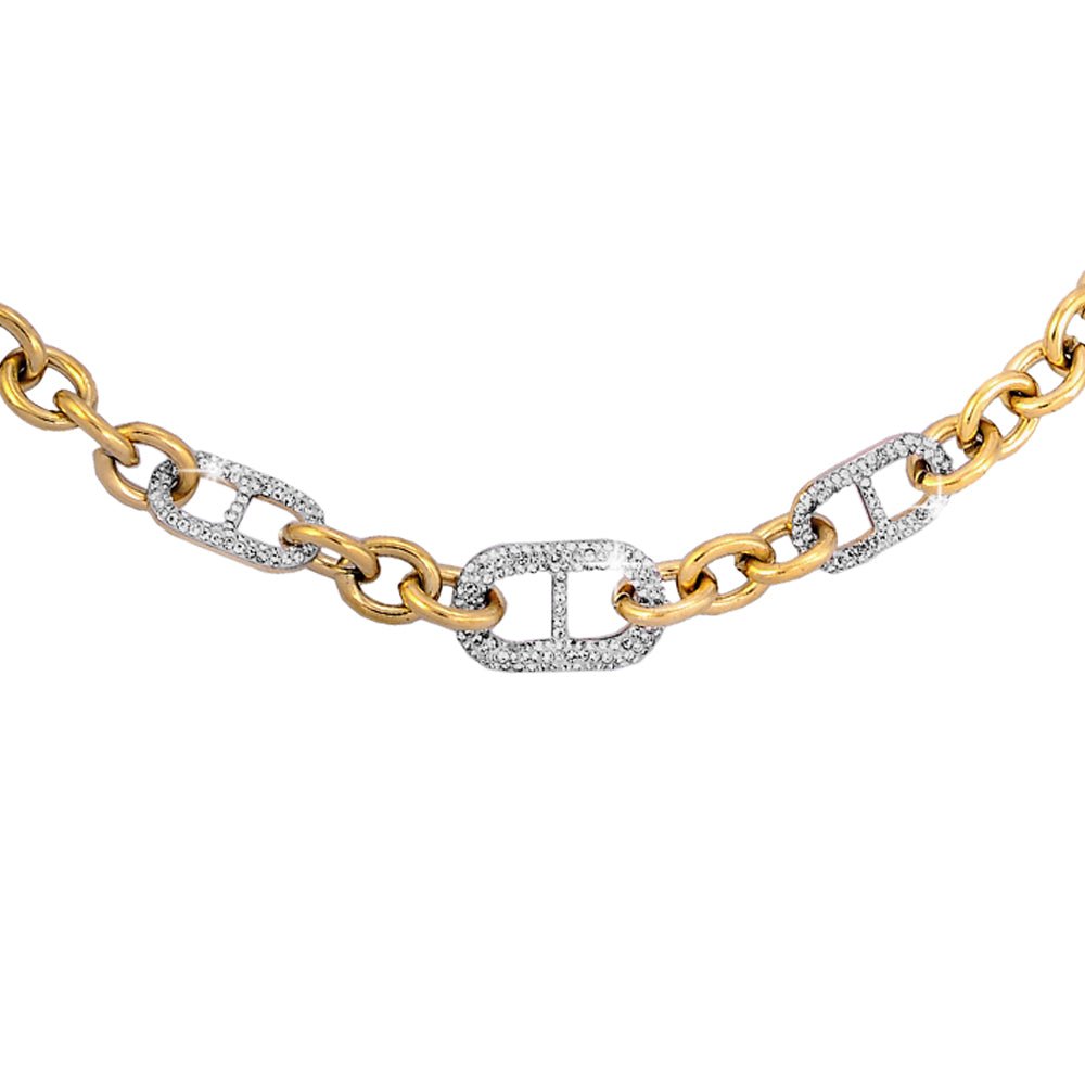 Collana con maglia groumette e cristalli in acciaio Gold -Beloved_gioielli