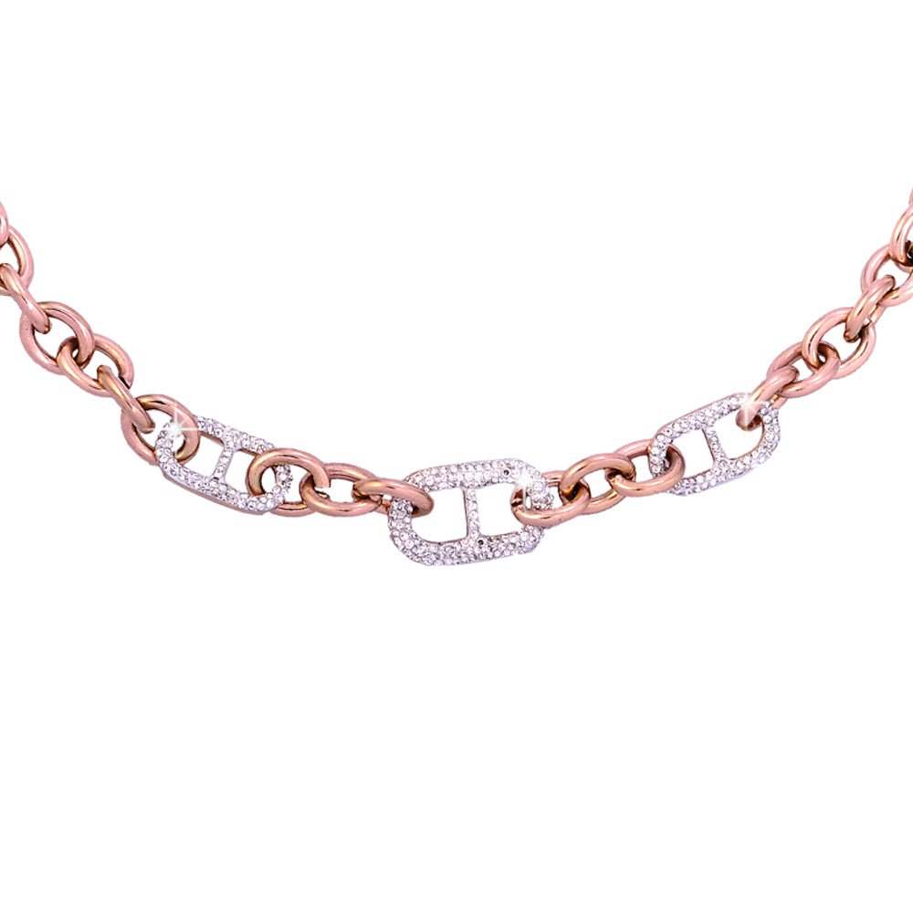 Collana con maglia groumette e cristalli in acciaio Rose gold -Beloved_gioielli