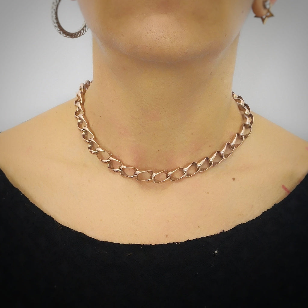 Collana con maglia groumette fantasia in acciaio Rose gold -Beloved_gioielli