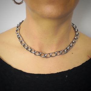 Collana con maglia groumette fantasia in acciaio Silver Fumè -Beloved_gioielli