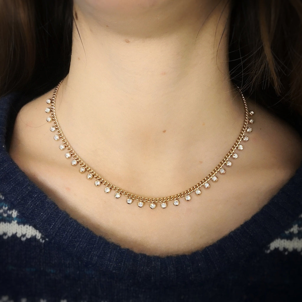 Collana con maglia groumette in acciaio e castoni Rose gold -Beloved_gioielli