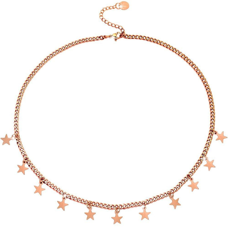 Collana con maglia Groumette in acciaio e charms rose gold - Stelle -Beloved_gioielli