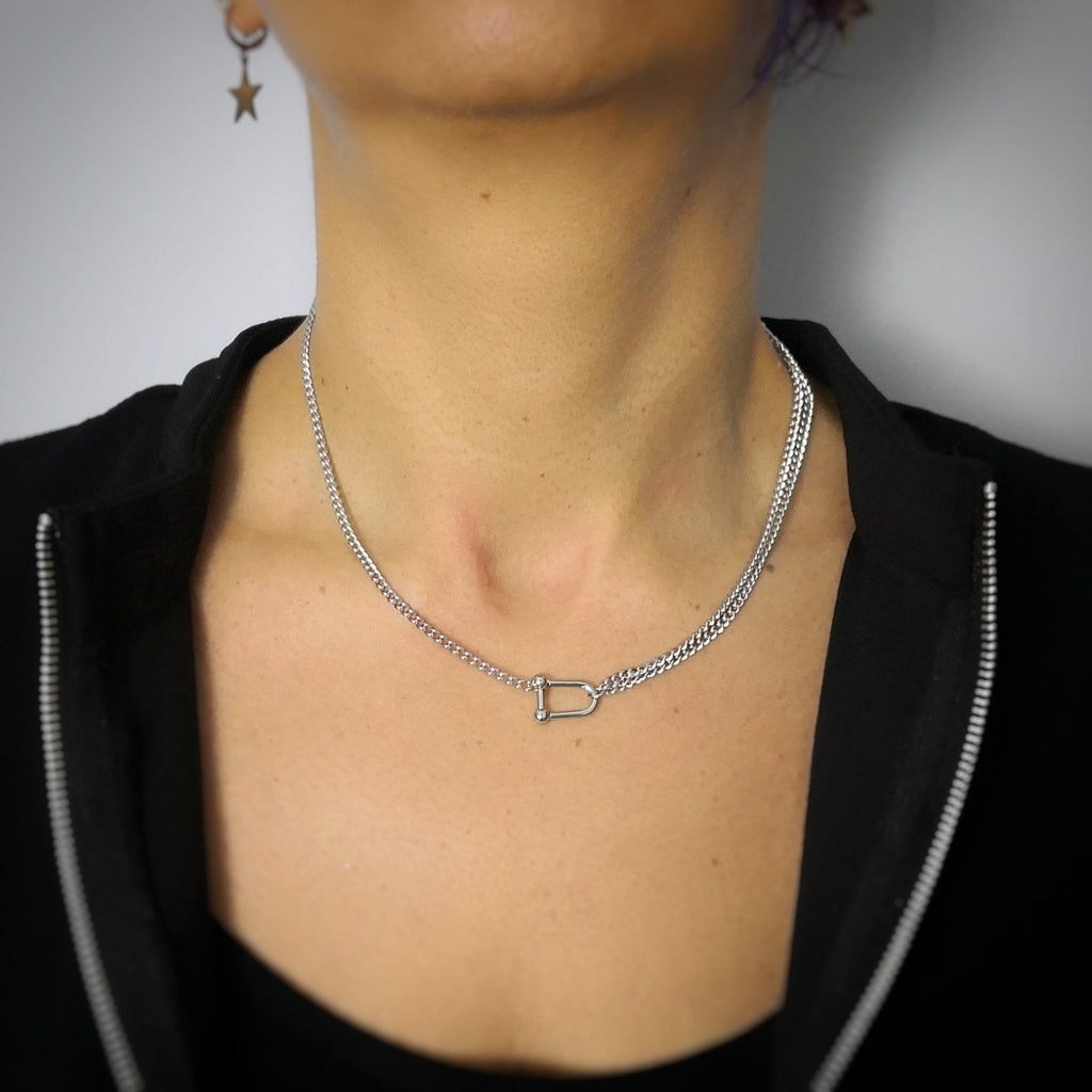 Collana con maglia groumette in acciaio Silver -Beloved_gioielli