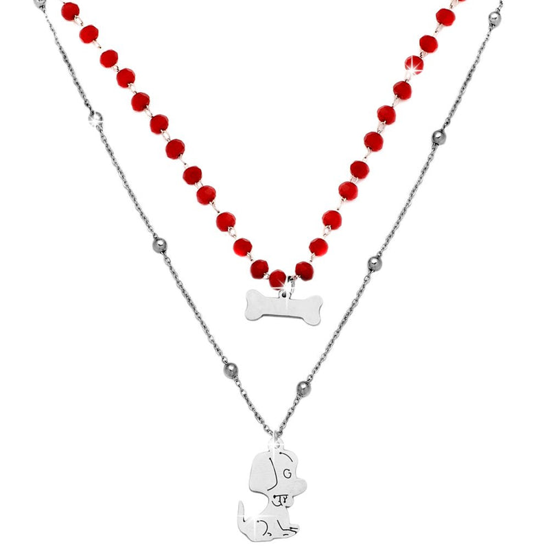 Collana donna doppia con cristalli rossi briolè rosario - CANE E OSSO -Beloved_gioielli
