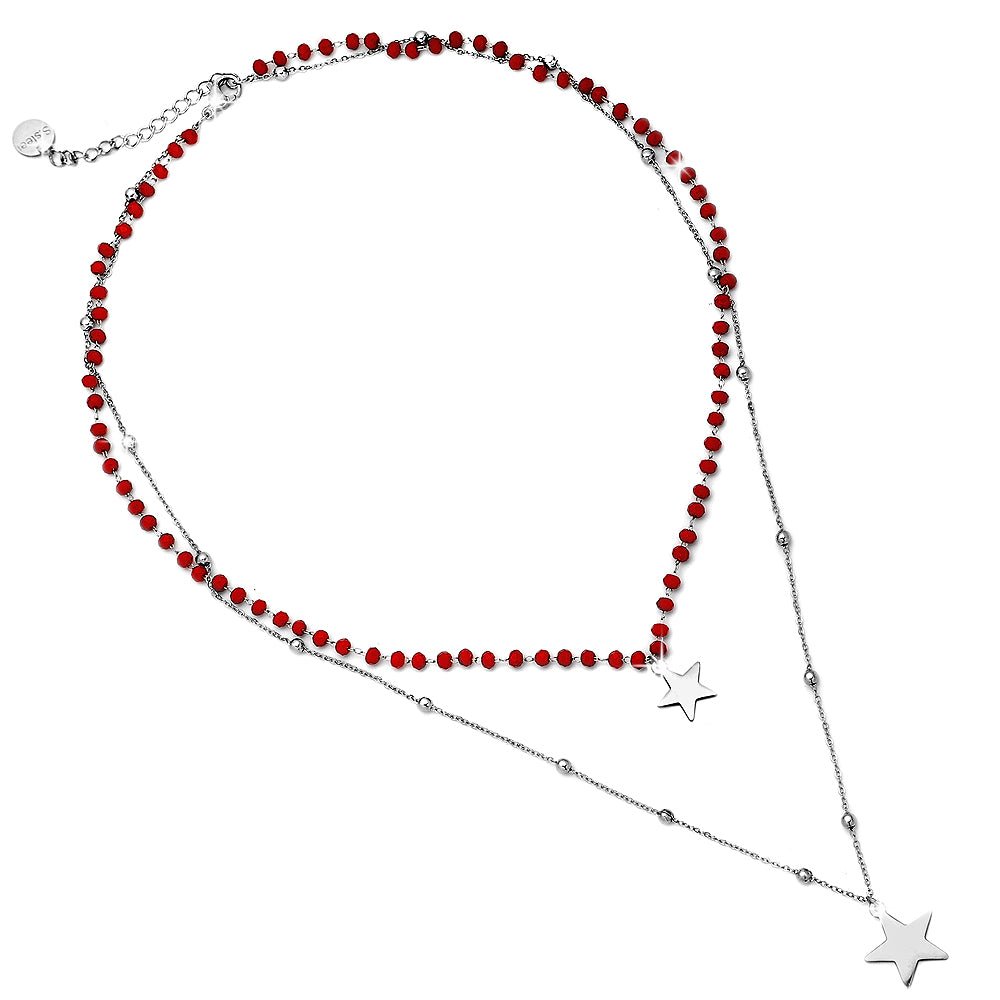 Collana donna doppia con cristalli rossi briolè rosario - STELLE -Beloved_gioielli