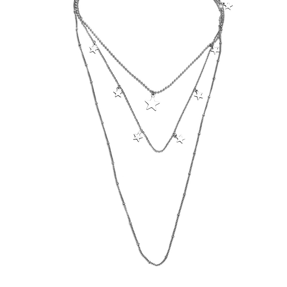 Collana donna Essential tripla in acciaio con 8 Stelle pendenti -Beloved_gioielli