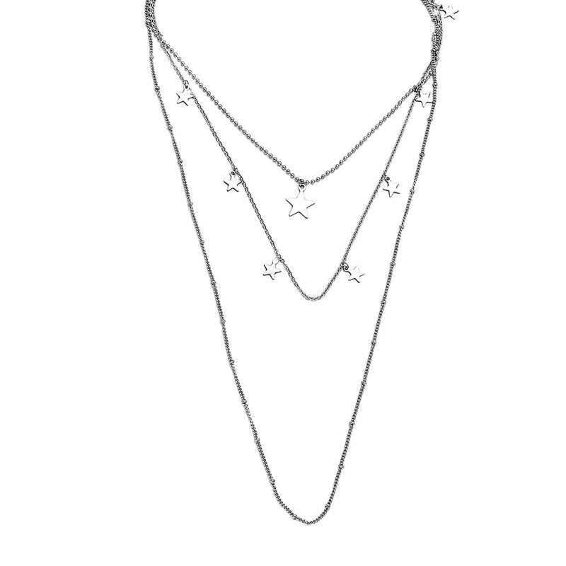 Collana donna Essential tripla in acciaio con 8 Stelle pendenti -Beloved_gioielli