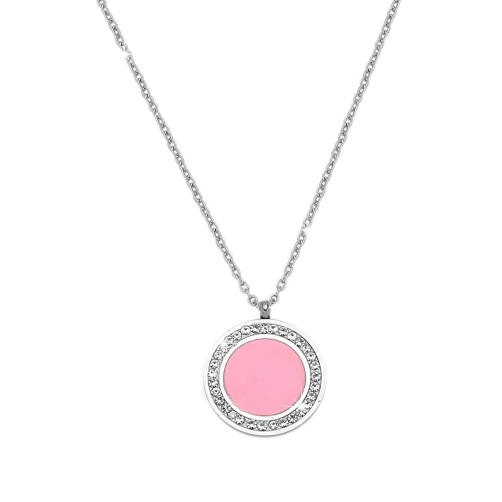 Collana donna in acciaio Linea EASY con ciondolo pendente - ROUND ROSA -Beloved_gioielli