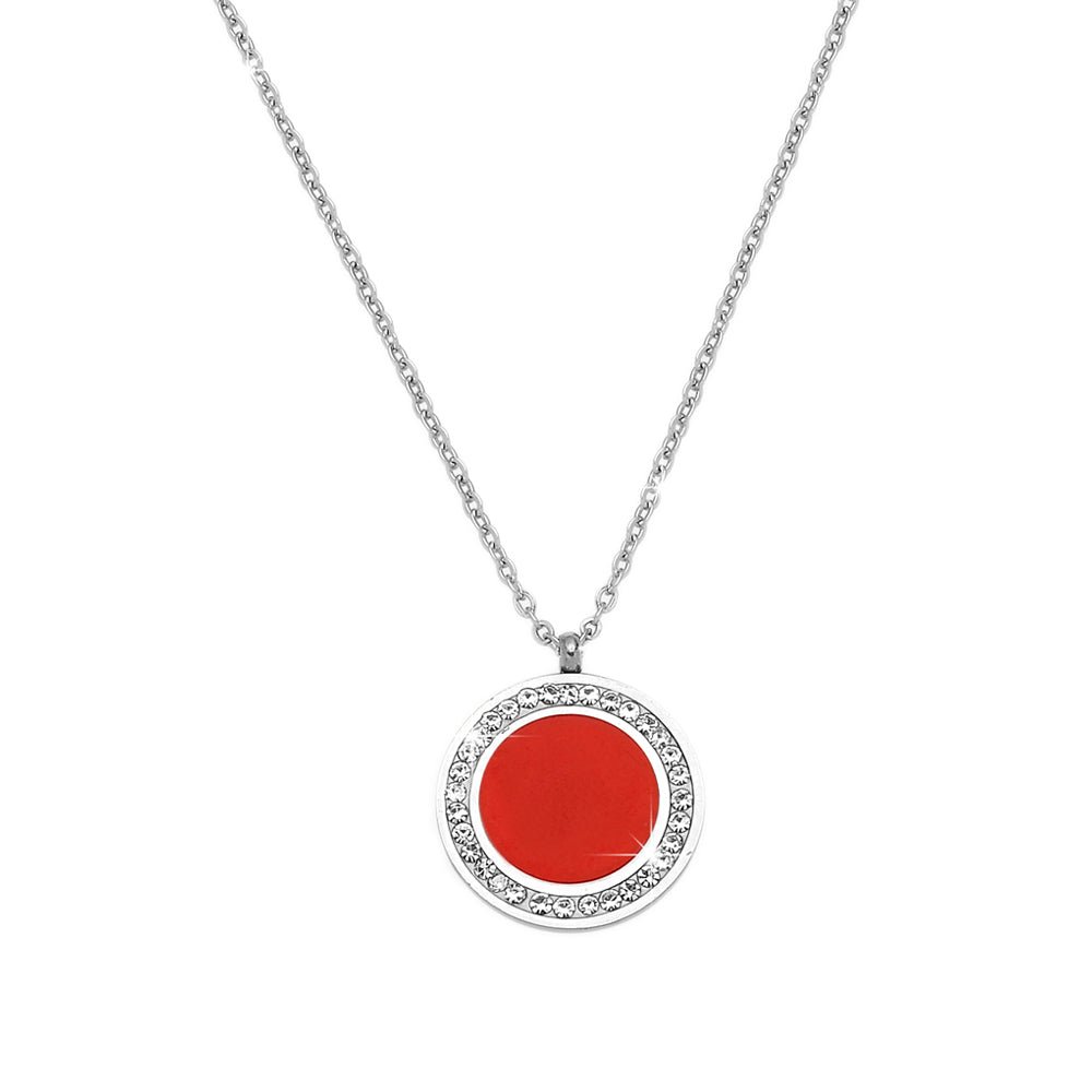 Collana donna in acciaio Linea EASY con ciondolo pendente - ROUND ROSSO -Beloved_gioielli