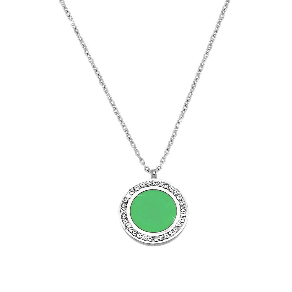 Collana donna in acciaio Linea EASY con ciondolo pendente - ROUND VERDE -Beloved_gioielli