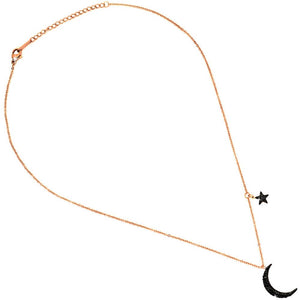 Collana donna pendente Mezzaluna e Stellina con cristalli neri - Rose gold -Beloved_gioielli
