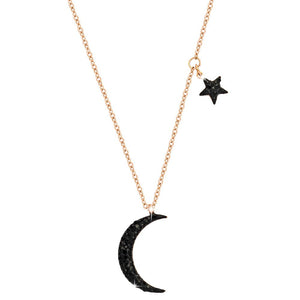 Collana donna pendente Mezzaluna e Stellina con cristalli neri - Rose gold -Beloved_gioielli