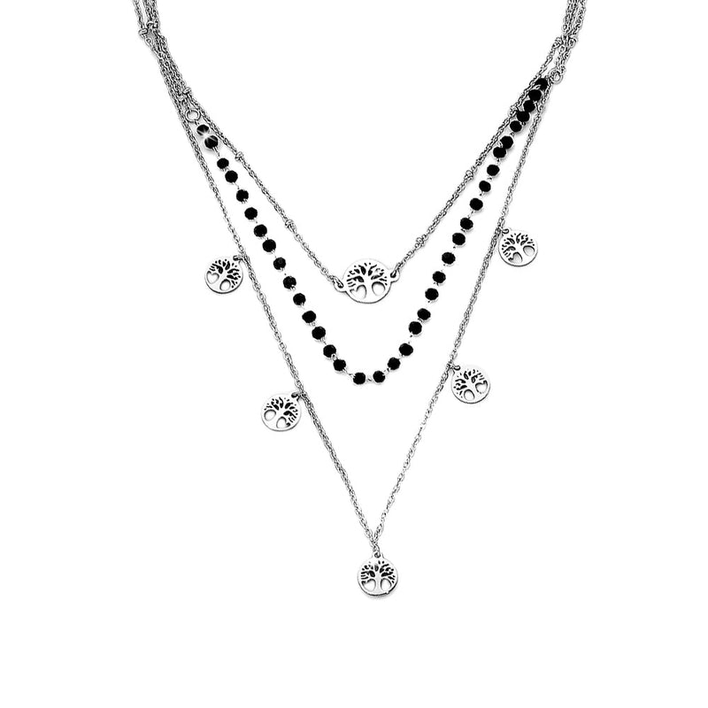 Collana donna tripla con cristalli neri briolè rosario e 6 charms - ALBERO DELLA VITA -Beloved_gioielli