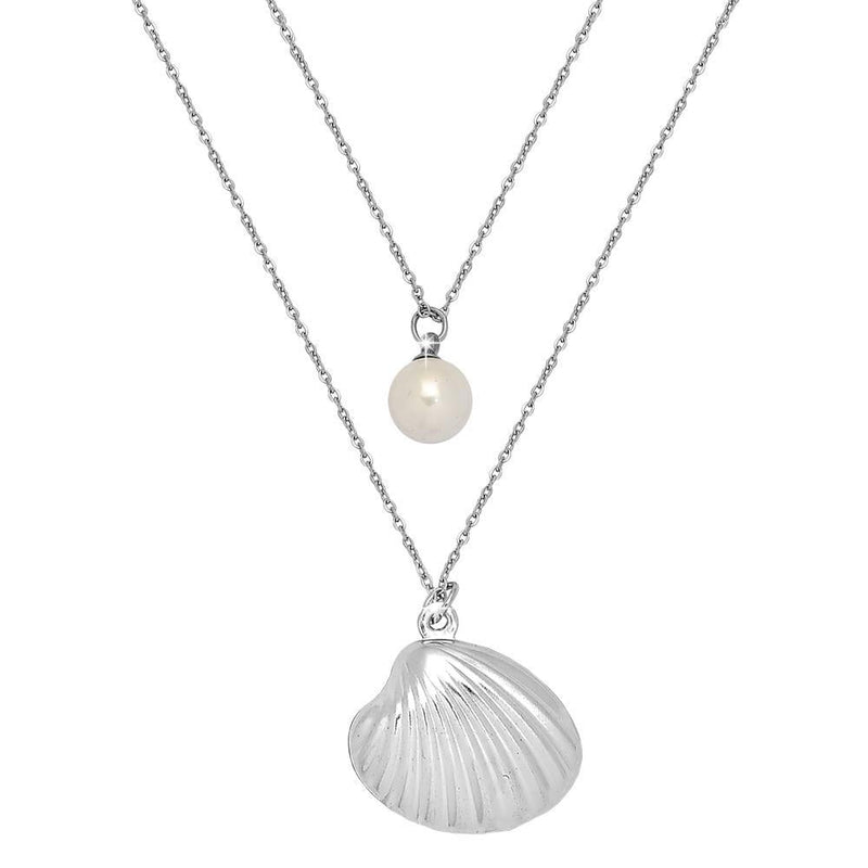 Collana doppia SUMMER VIBES con conchiglia chiusa e perla - Silver -Beloved_gioielli