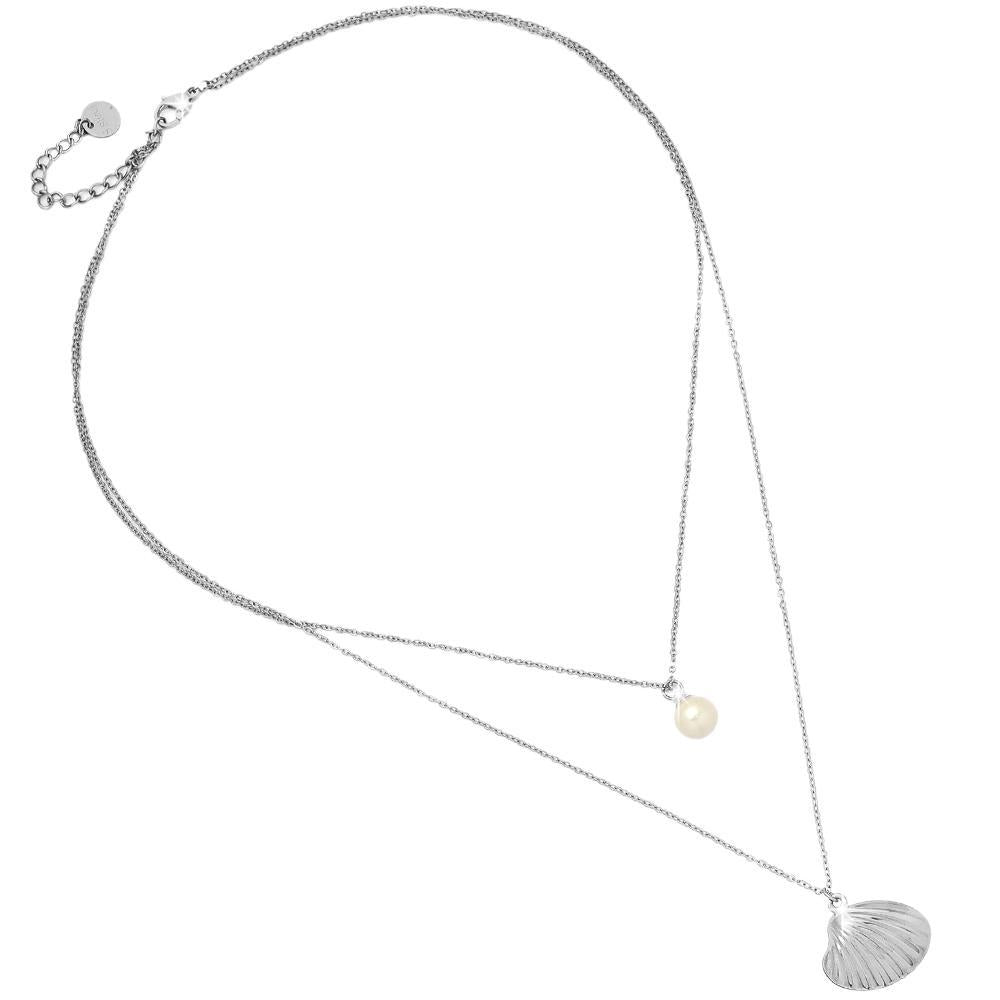 Collana doppia SUMMER VIBES con conchiglia chiusa e perla - Silver -Beloved_gioielli