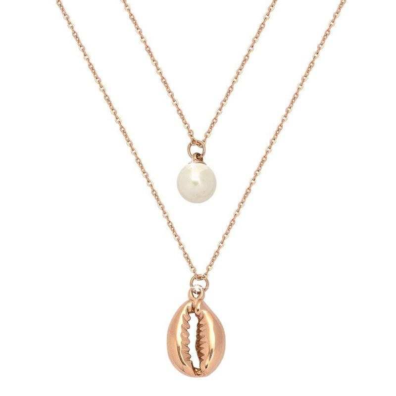 Collana doppia SUMMER VIBES con conchiglia e perla - Rose gold -Beloved_gioielli