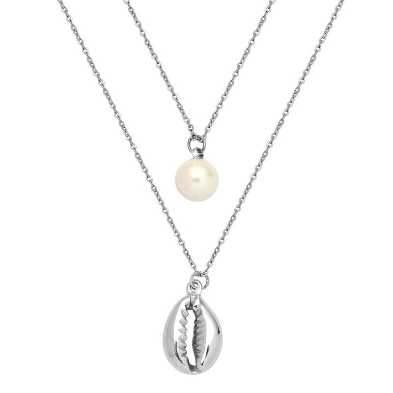 Collana doppia SUMMER VIBES con conchiglia e perla - Silver -Beloved_gioielli