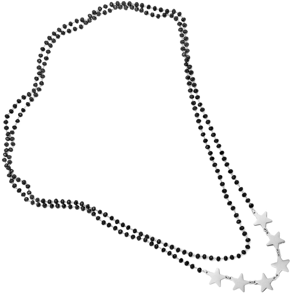 Collana doppio o triplo giro con cristalli briolè neri e charms - Stelle silver -Beloved_gioielli