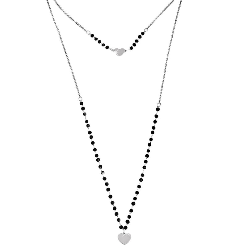 Collana due file con cristalli Briolè Neri e charms Silver - Cuori -Beloved_gioielli