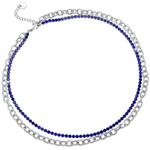 Collana due file Tennis e Groumette in acciaio silver - Cristalli blu -Beloved_gioielli