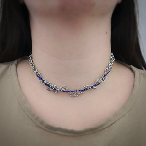 Collana due file Tennis e Groumette in acciaio silver - Cristalli blu -Beloved_gioielli