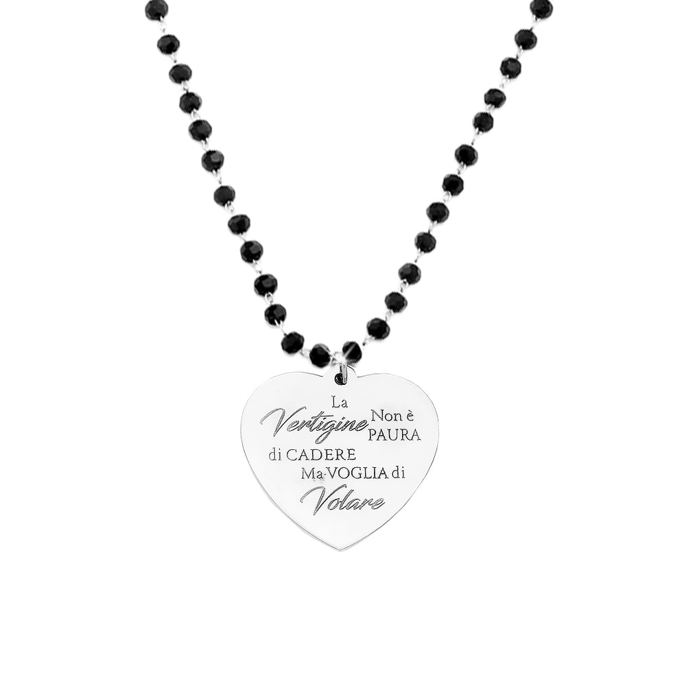 Collana emozionale con cristalli briolè neri con incisione - "La vertigine non è..." -Beloved_gioielli