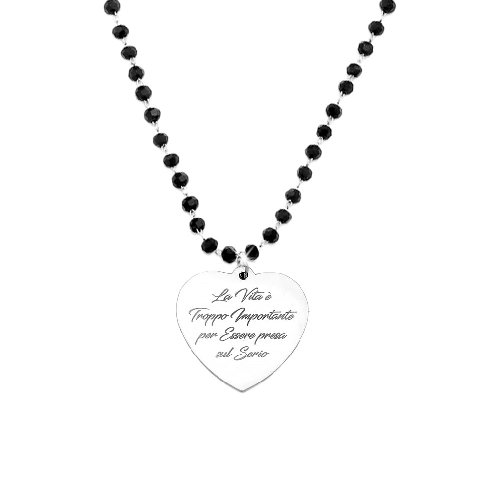 Collana emozionale con cristalli briolè neri con incisione - "La vita è troppo importante..." -Beloved_gioielli
