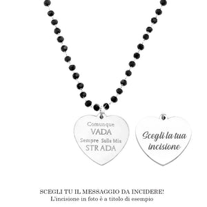 Collana emozionale con cristalli briolè neri con incisione - "Ovunque tu vada..." -Beloved_gioielli