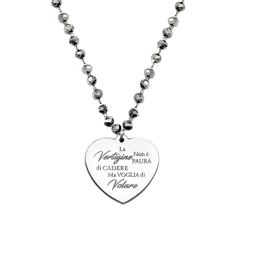 Collana emozionale con cristalli briolè silver con incisione - "La vertigine non è..." -Beloved_gioielli