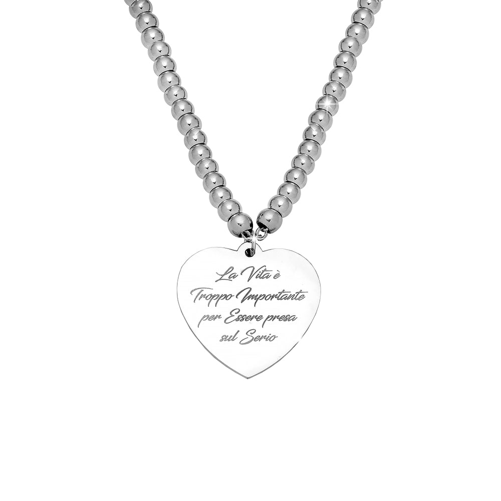 Collana emozionale con palline in acciaio con incisione - "La vita è troppo.." -Beloved_gioielli