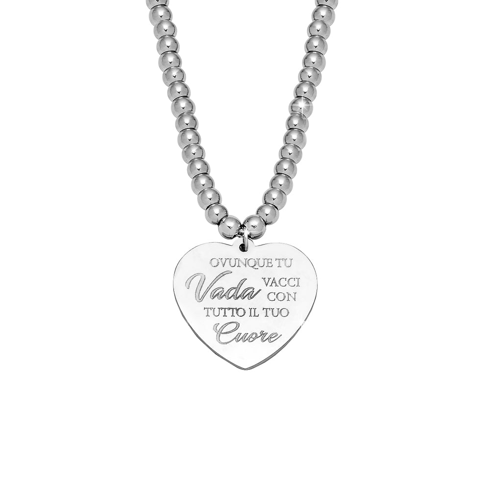 Collana emozionale con palline in acciaio con incisione - "Ovunque tu vada.." -Beloved_gioielli