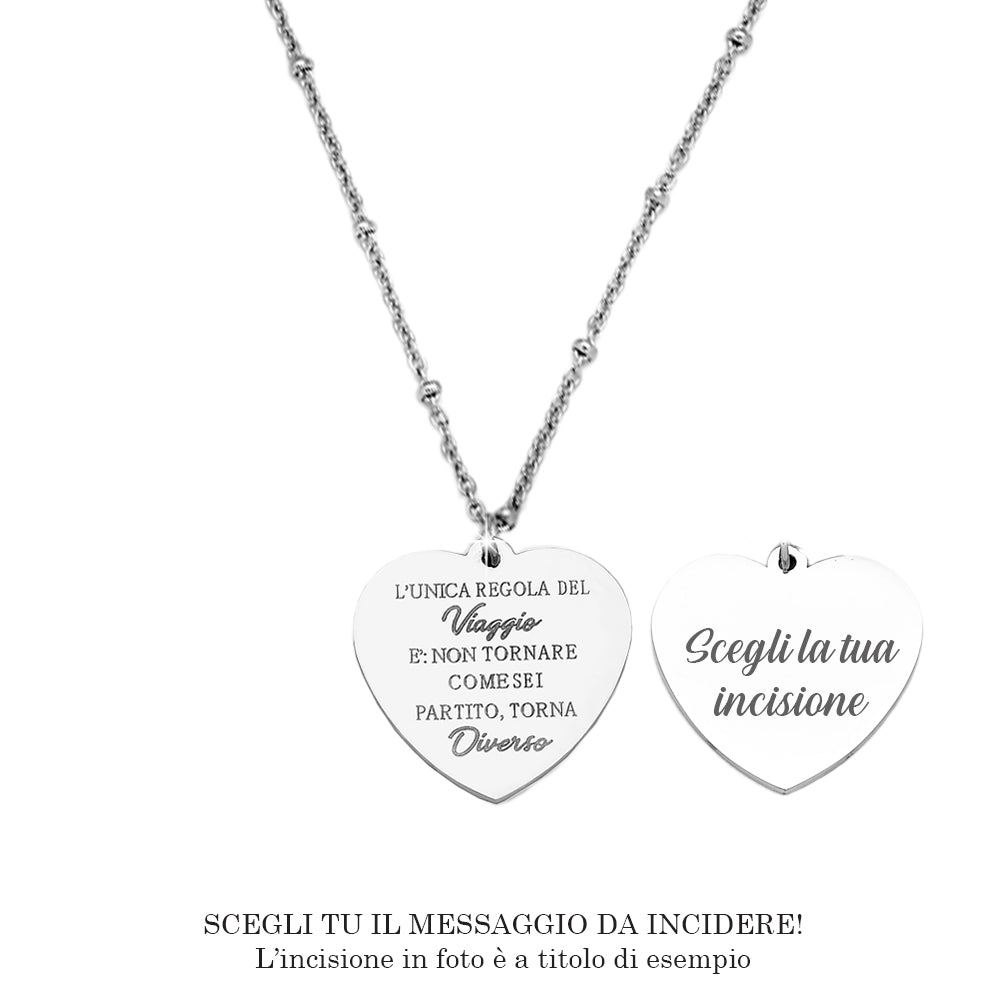 Collana emozionale con sferette in metallo con incisione - "L'unica regola del viaggio..." -Beloved_gioielli