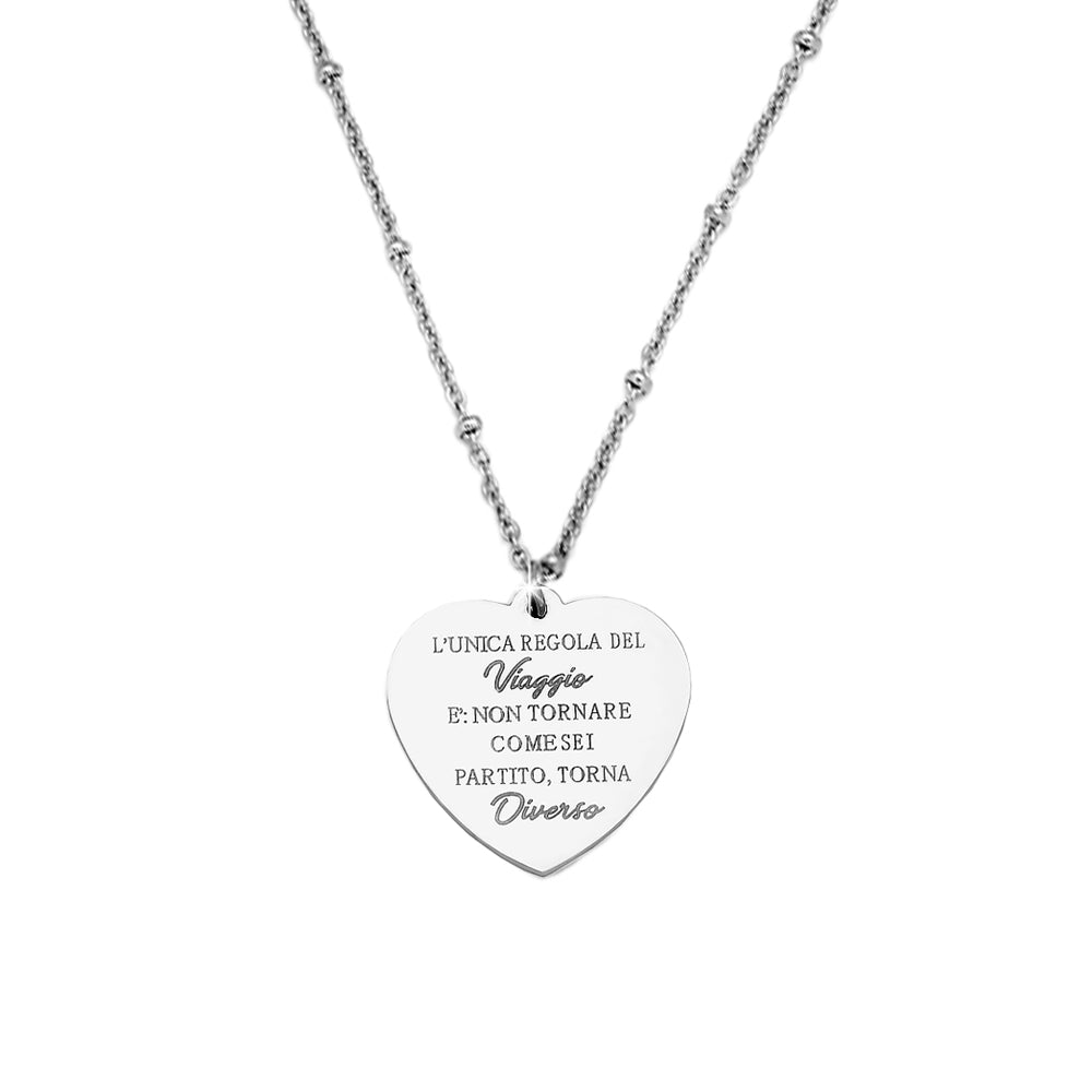Collana emozionale con sferette in metallo con incisione - "L'unica regola del viaggio..." -Beloved_gioielli