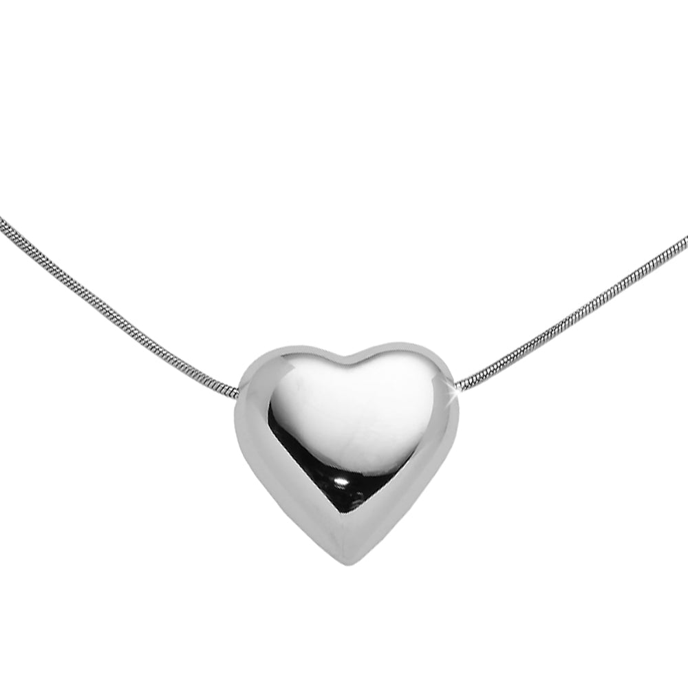 Collana Girocollo Acciaio con Cuore Bombato Silver -Beloved_gioielli