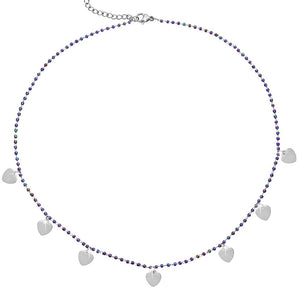 Collana girocollo con Cristalli tubolari colore Blu e charms silver - Cuori -Beloved_gioielli