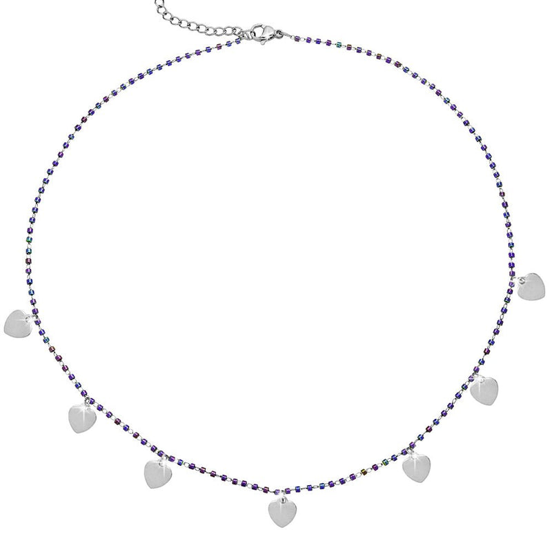 Collana girocollo con Cristalli tubolari colore Blu e charms silver - Cuori -Beloved_gioielli