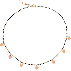 Collana girocollo con Cristalli tubolari colore Nero e charms rose gold - Cuori -Beloved_gioielli