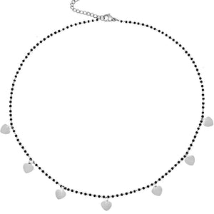 Collana girocollo con Cristalli tubolari colore Nero e charms silver - Cuori -Beloved_gioielli