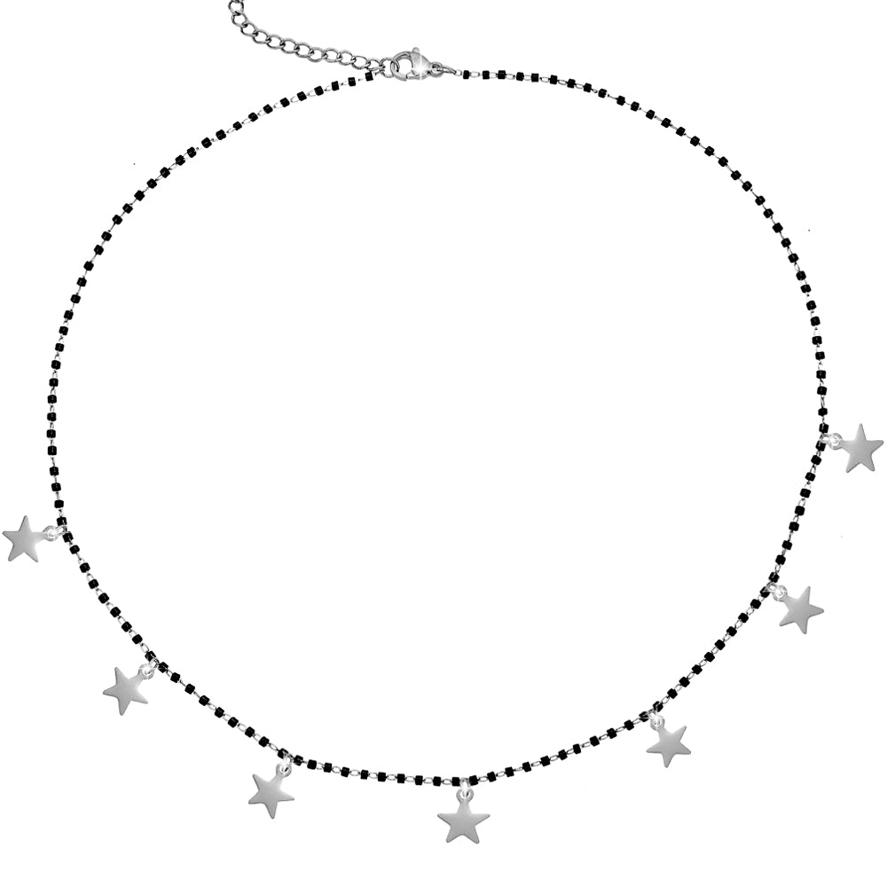 Collana girocollo con Cristalli tubolari colore Nero e charms silver - Stelle -Beloved_gioielli