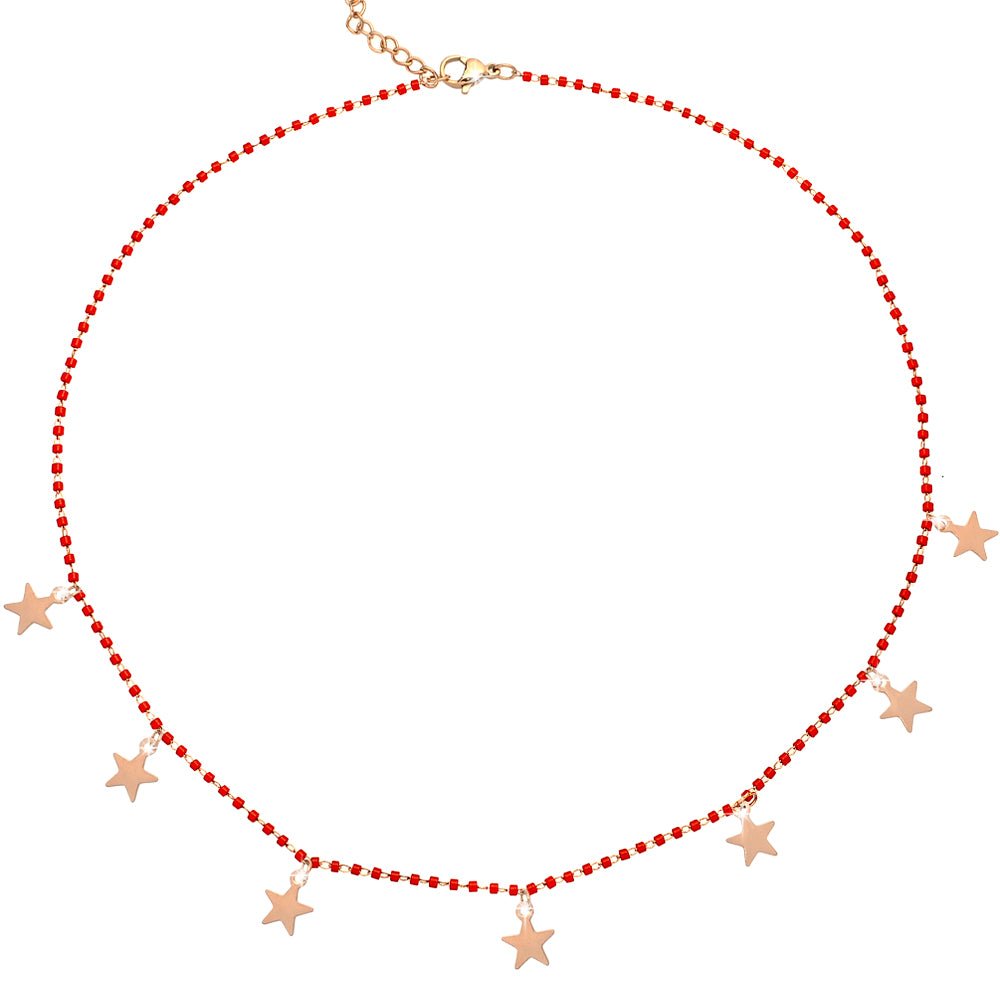 Collana girocollo con Cristalli tubolari colore Rosso e charms rose gold - Stelle -Beloved_gioielli